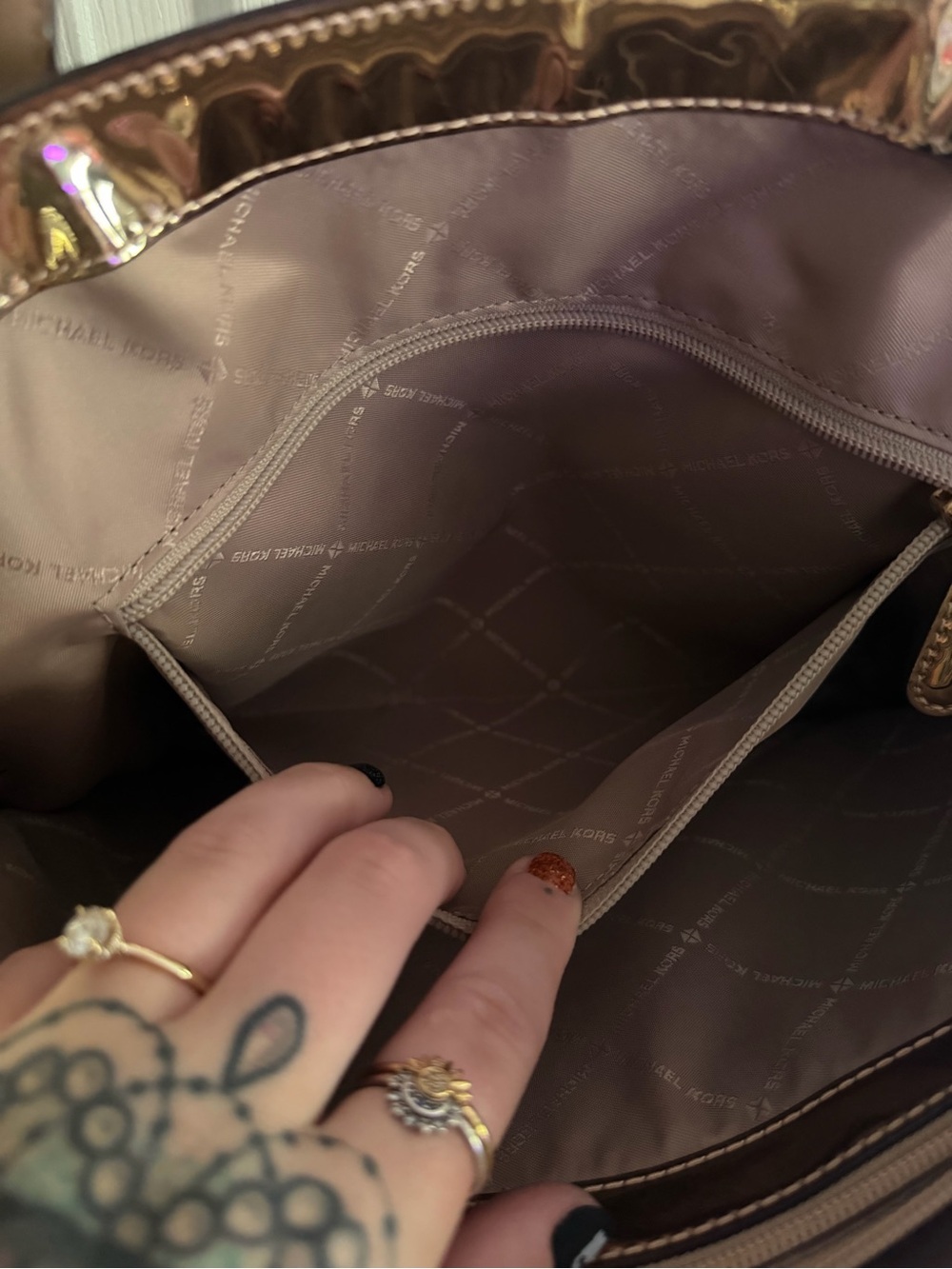 Michael Kors Iridescent Metallic MK-Embossed Tote - Picture 12 of 14